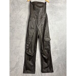 Zara Faux Leather Strapless Cargo Utility Jumpsuit Brown Size M Baddie Grunge
